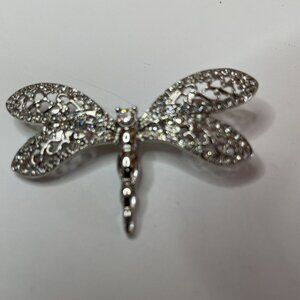 DRAGONFLY PIN OR BROOCH VINTAGE‎ SILVER TONE & RHINESTONE
